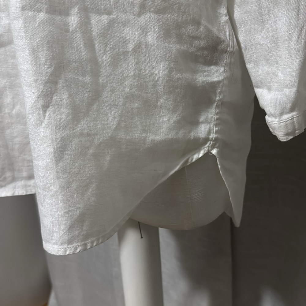 L.L. Bean 100% Linen Tunic Blouse-Sz S-White-V Neck Detail-Pop Over Style-EUC - Picture 6 of 16